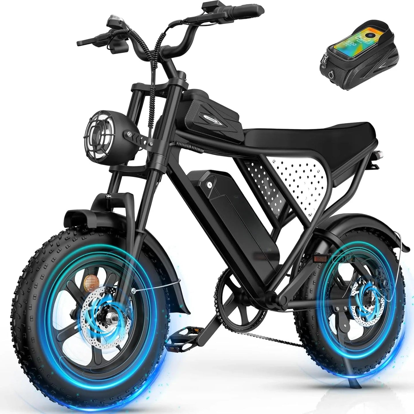 Electric Bike, 2000/1500W, 37/30MPH,52V 40AH,48V/20AH E-Bike,30-180 Miles Electric Motorcycle, 20" Fat Tire Dirt Bike