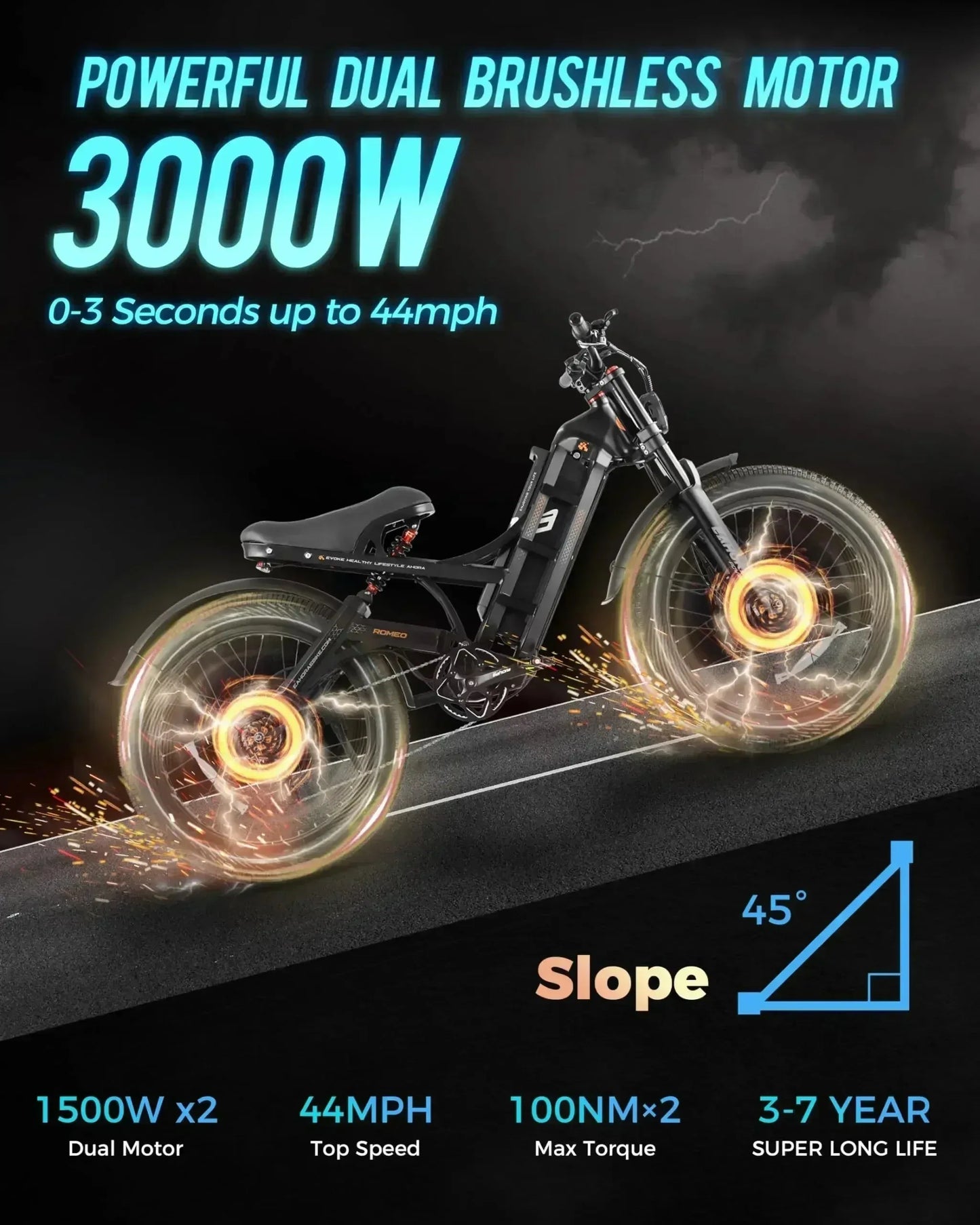 Electric bicycle Romeo P2 3000W Powerful dual motor 52V 60AH lithium battery luxury ebike adult Mountain Off road Electric Bike