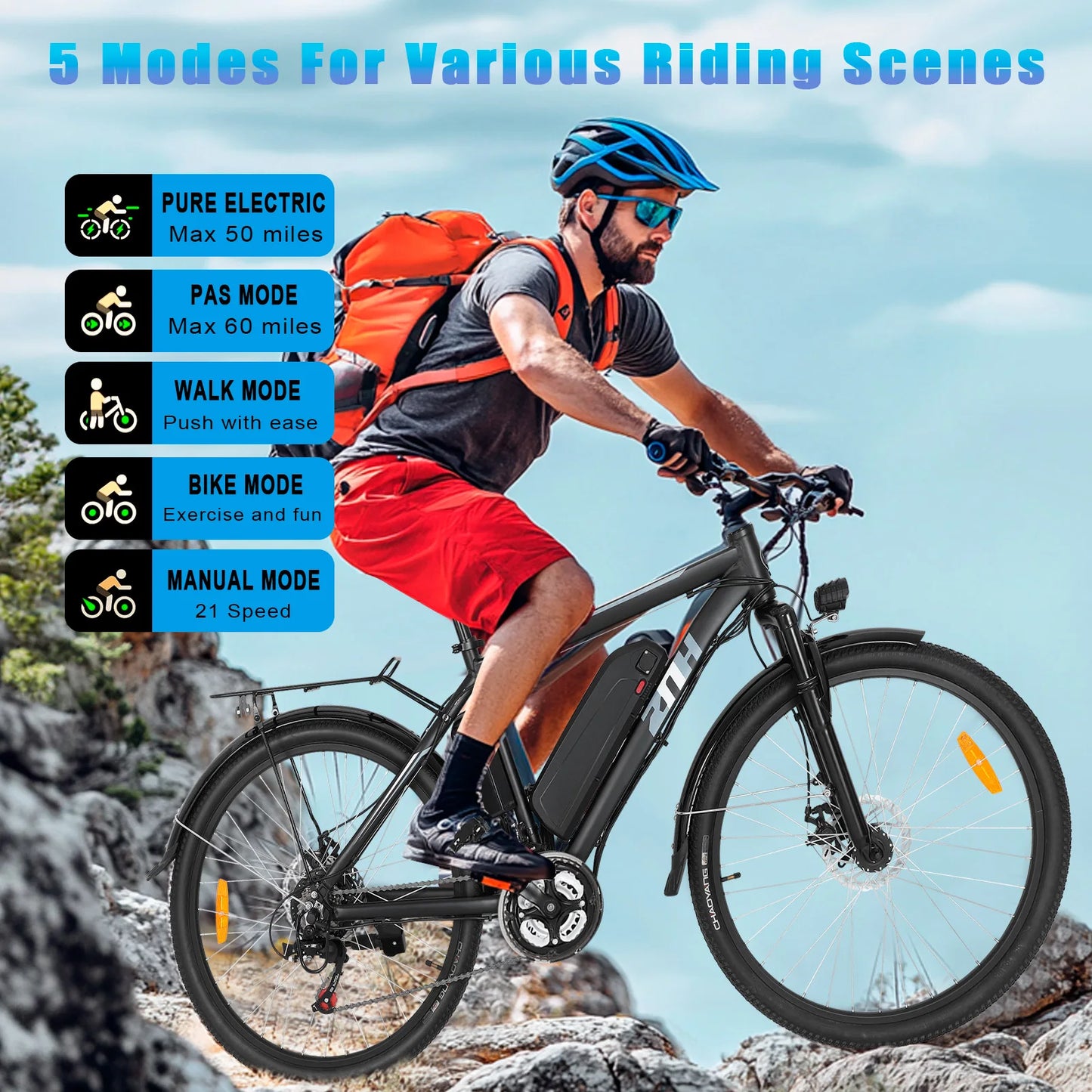 500W Peak Electric Mountain Bike for Adults,26'' Fat Tire Ebike,374.4Wh/10Ah Battery,21-Speed