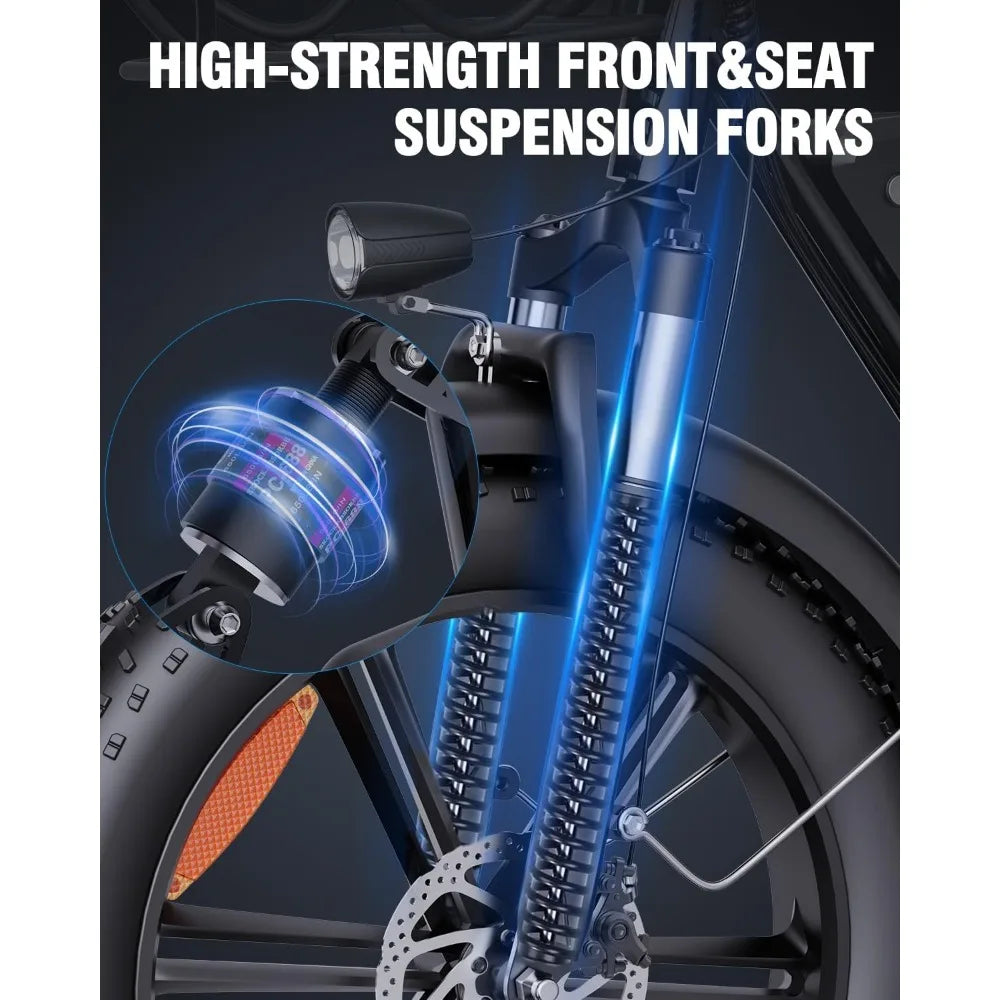 2 Seater Electric Bike,1500/1000W 48V 15AH Removable Battery Ebike 20" x 4.0 Fat Tire Beach Mountain Commuting Electric Bicycles