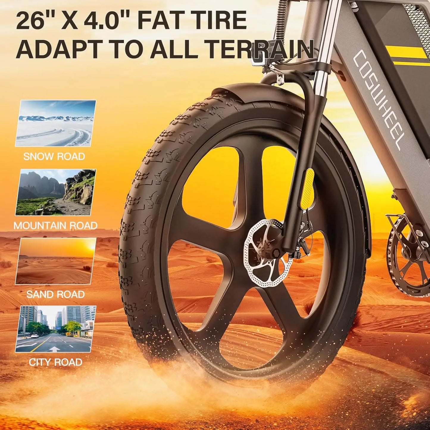 COSWHEEL Electric Bike for adult 1500W 26Inch Electric Off Road Mountain Bike Fat tires 48V 25AH hydraulic brake ebike bicycle