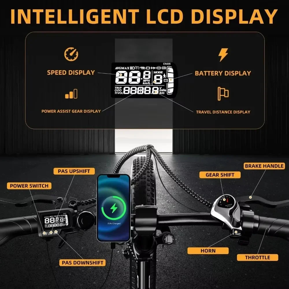 Adult Electric Bicycles for Commute, 1000W Folding Electric Bike, 48V 20AH Large Removable Battery E Bike,80 Miles Max Range