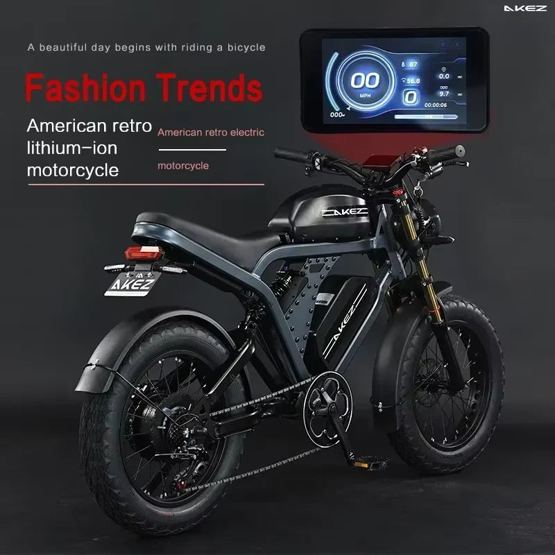 AKEZ 1500W Motor 52V City Ebike Aluminum Alloy Frame 20'' Off-Road Tires Long Range With 55Ah Dual Battery Electric Motorcycle