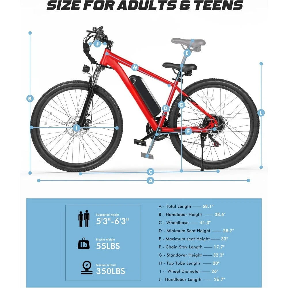 Electric Bike - 21-Speed Mountain Lightweight Ebike with Peak 750W 22MPH Brushless Motor, 375Wh Removable Battery,Up to 40 Miles