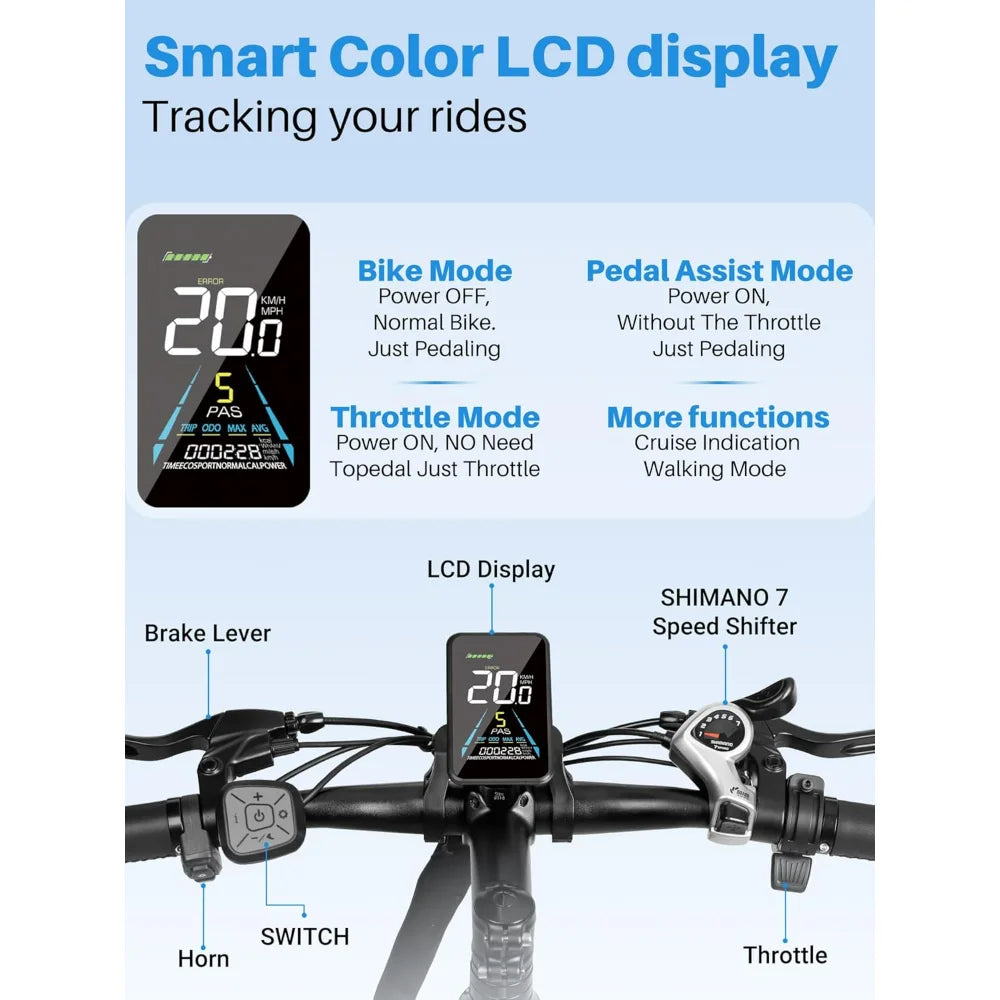 Seeker 26" Electric Bike for Adults, 35Miles 324WH Removable Battery 20MPH Commuting Electric Mountain Bike