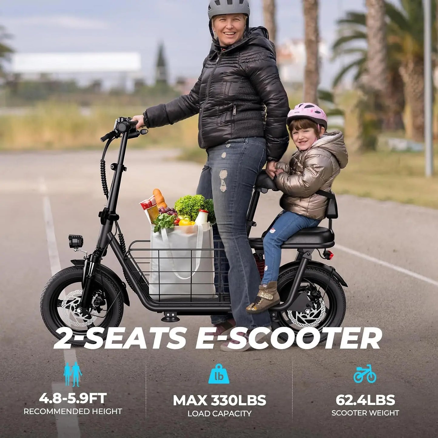 500w48v adult electric scooter, equipped with 14 inch tires can travel 25 miles 20 MPH dual brakes, city commuting shopping ba