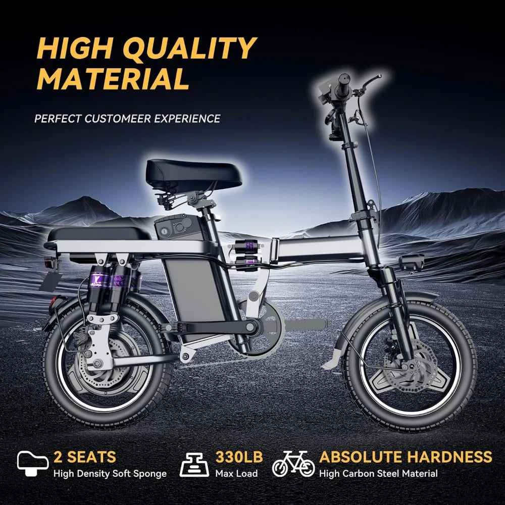 Folding Electric Bike,14” Ebikes for Adults, 500W (Peak) Motor, 22MPH Max Speed& 30 Miles Long Range, 48V 15AH Removable Battery