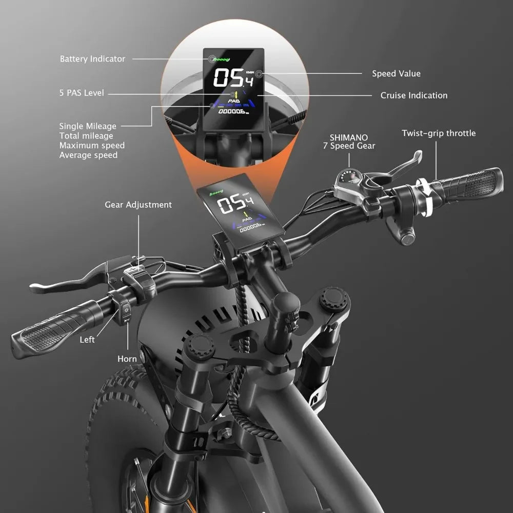 20 inch Fat Tire Ebike with 1000W Motor 48V13Ah Battery Up to 32MPH / 62Miles,Electric Bike for Adults,7 Speed Electric Bicycle