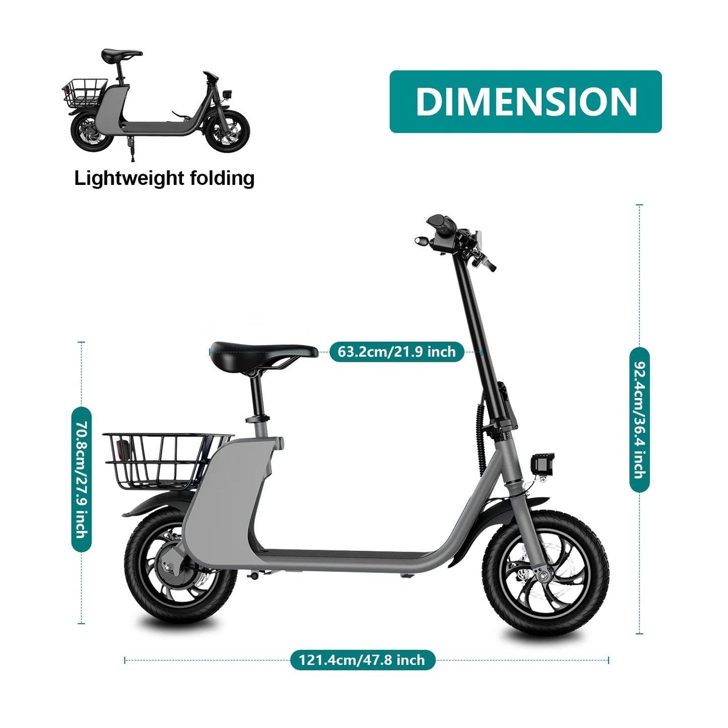 450W adult electric scooter, 18MPH with seat and shopping basket for pets, suitable for women's outdoor riding electric scooter