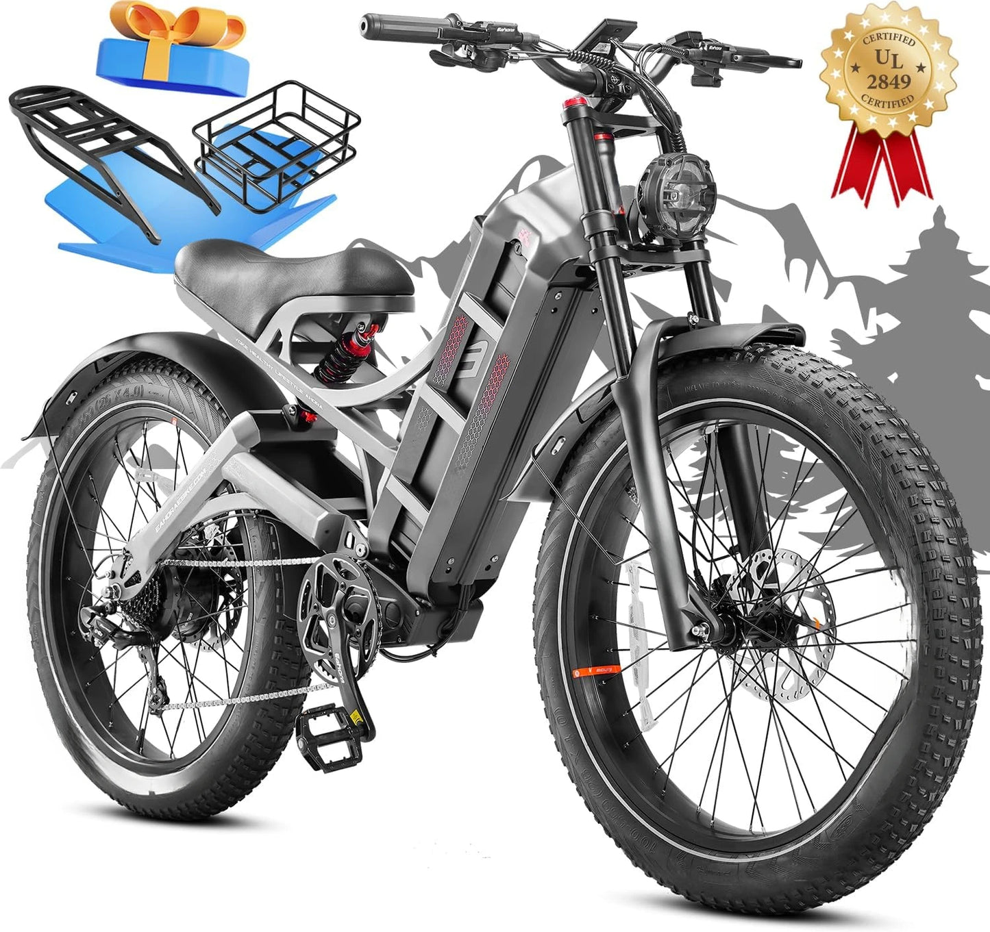 3000W/ Peak 1600W 60A Electric Bike, 26" Fat Tire Electric Mountain Bike Full Suspension Long Range 100-200 Miles EBikes