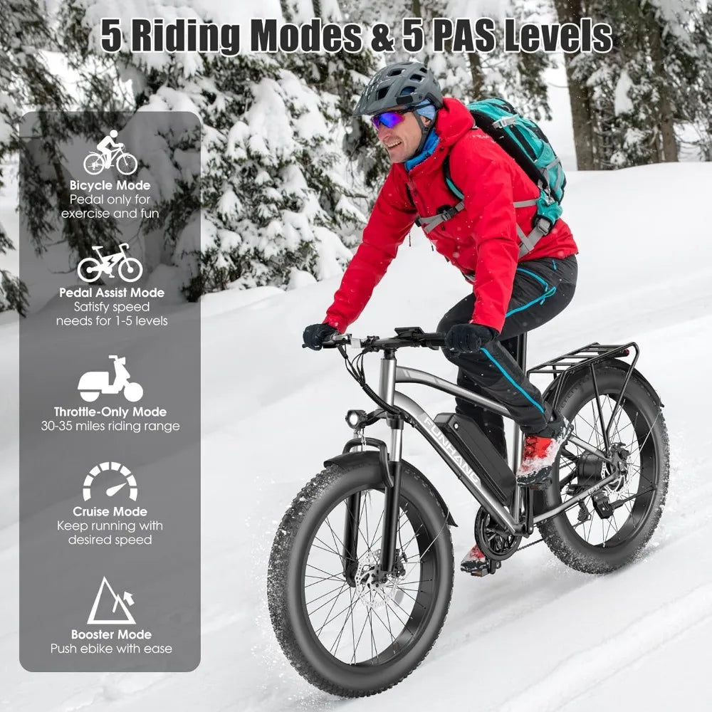 Electric Bike , 25MPH 60Miles Electric Mountain Bike,with 13AH Battery, Rear Rack, 7 Speed, Front Suspension, Turn Signal