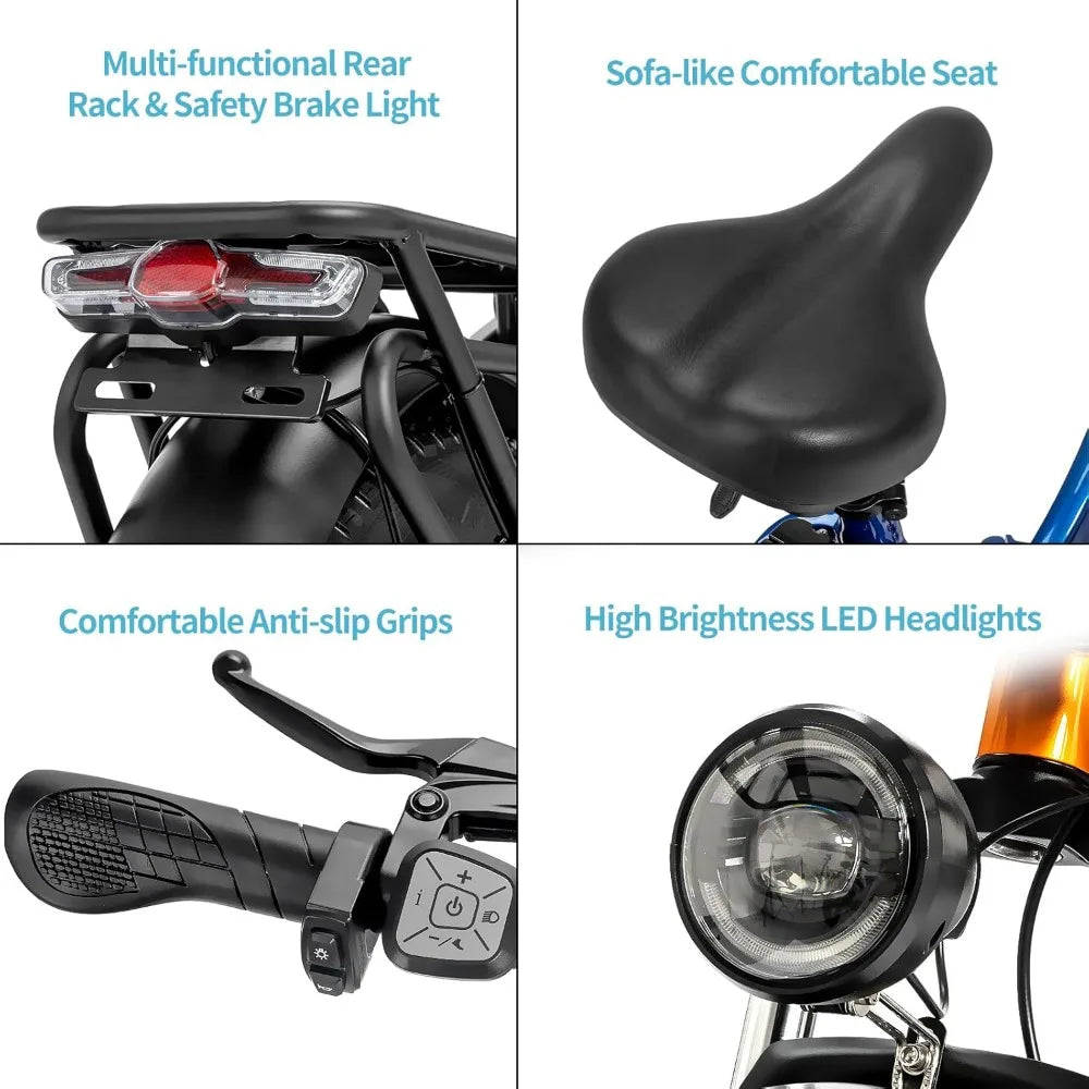 Electric Bike for Adults, Step-Thru Commuter Electric Bicycle with 20'' Fat Tire, 7-Speed Folding Ebike