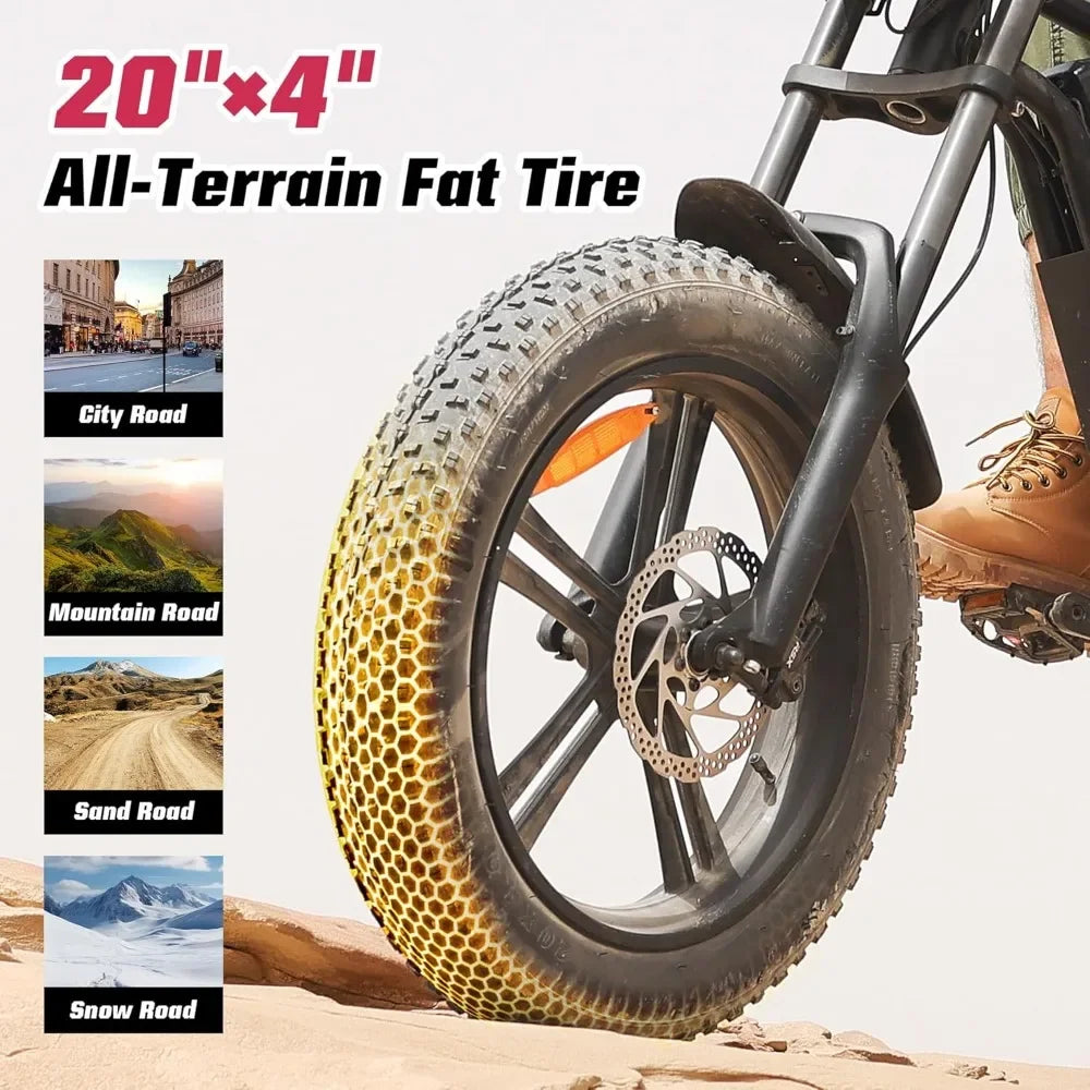 Electric Bike for Adults,750W Ebike with 48V13Ah Removable Battery,All-Terrain 20" Fat Tire Electric Bikes Up to 28MPH&46.6Miles