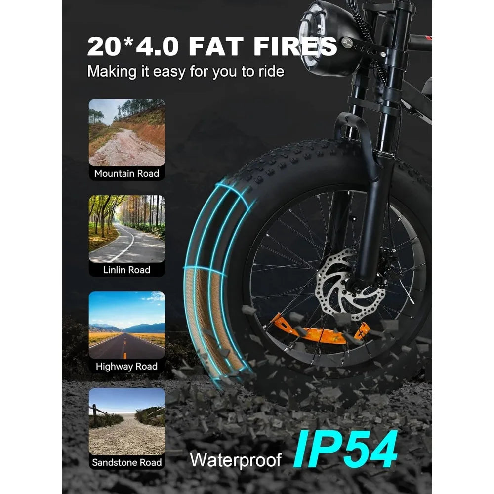 48V 18.2AH electric motorcycle, long seat electric bicycle with full suspension,suitable for mountains, snow, sand, and highways