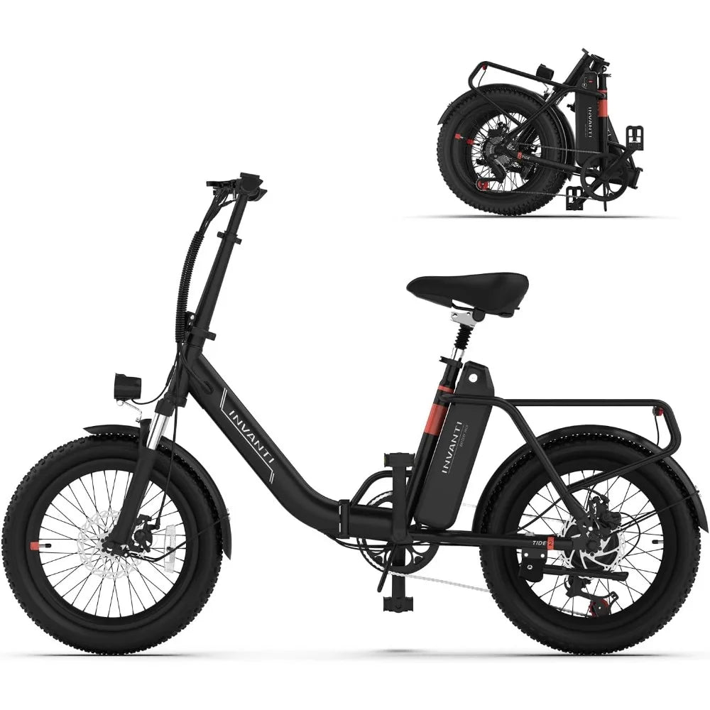 20" Fat Tire Step-Thru Electric Bicycle, 900W Peak Motor 45 Miles 20MPH Top Speed, Dual Suspension & 7-Speed Folding Ebike