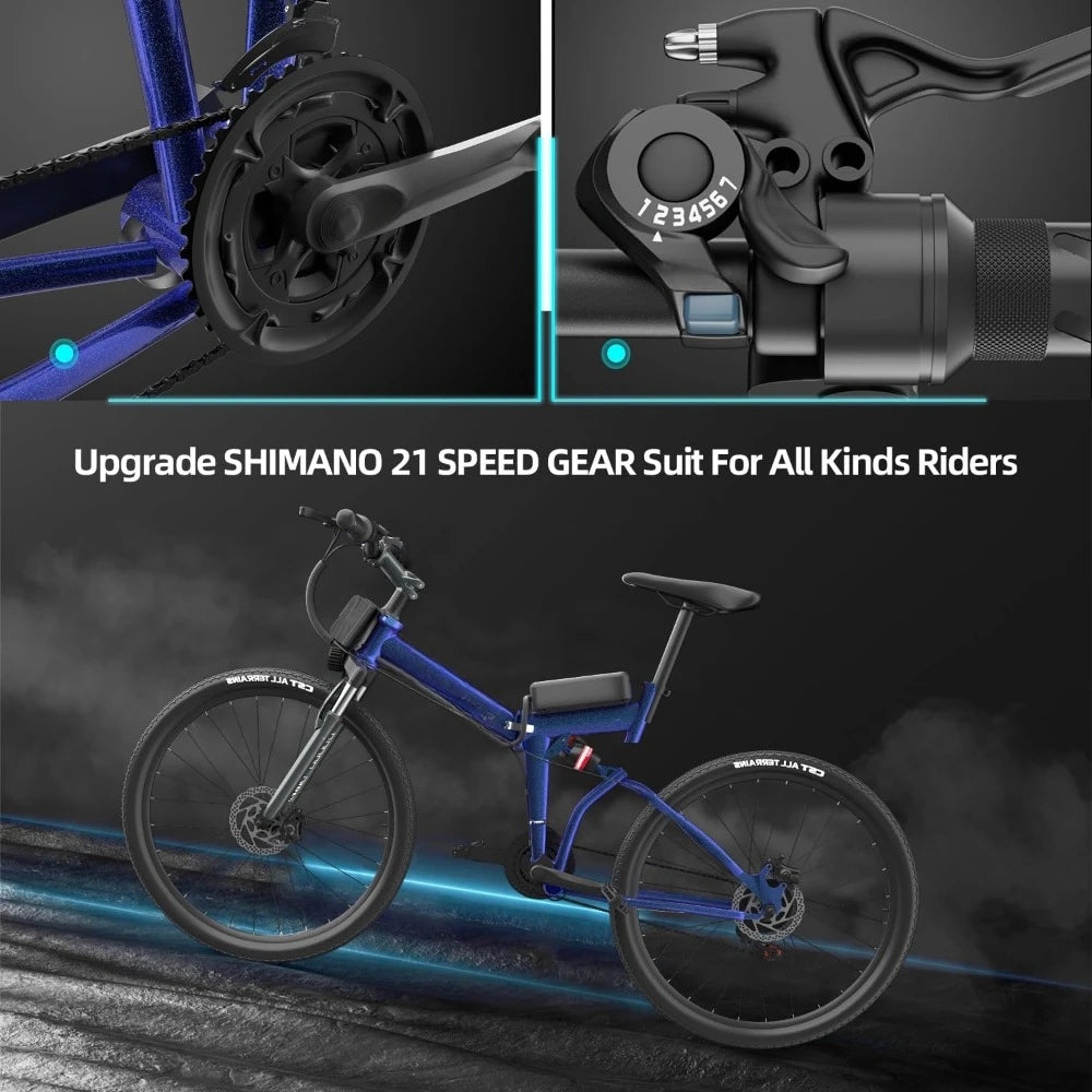 Foldable Electric Bike,500W&5 Mode Mountain Bike with 26'' Wheel Up to 20MPH,21 Speed&Dual Shock Absorber E Bike