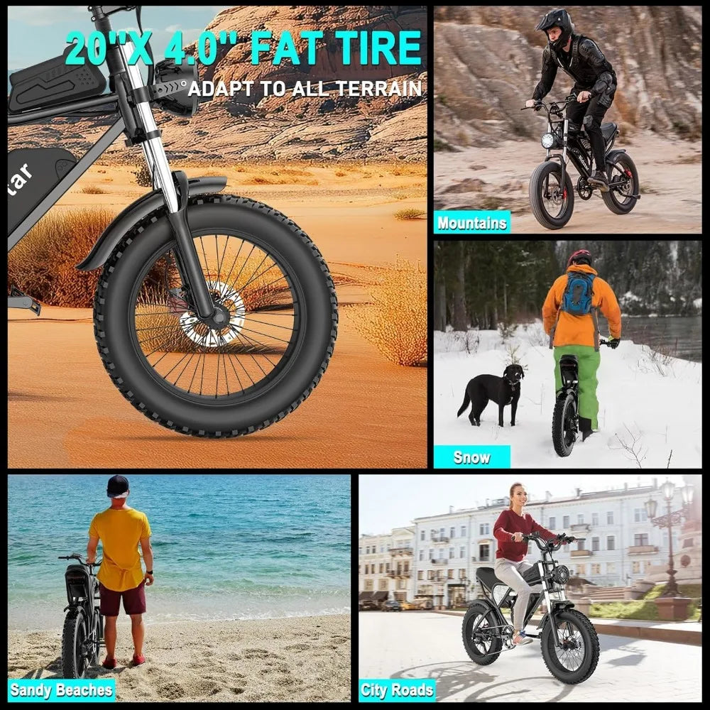 Electric Bike for Adults Q20,2000/1500W,37/30MPH,52V 40AH,48V/20AH E-Bike,30-180 Miles Electric Motorcycle,20"Fat Tire Dirt Bike