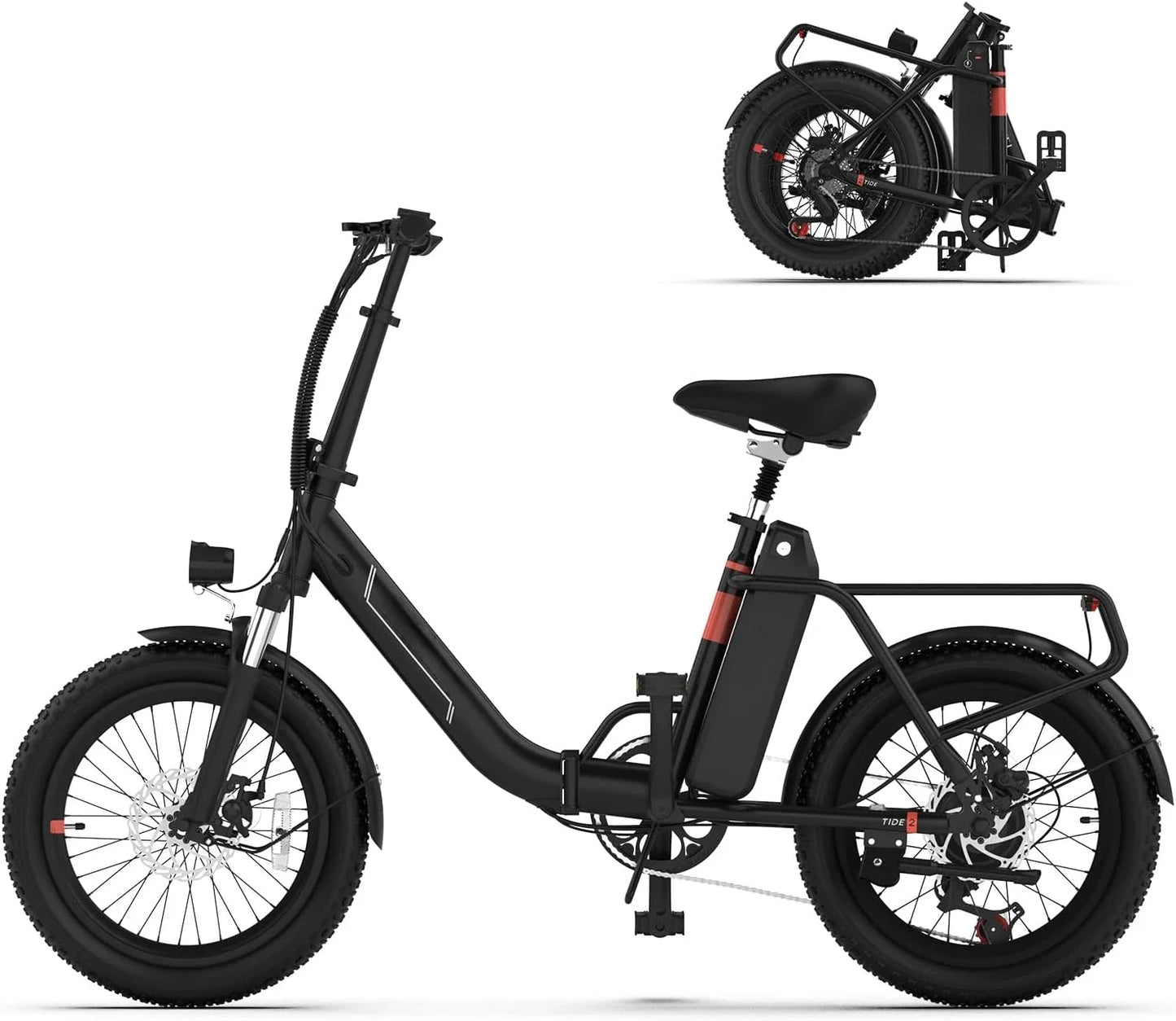 Electric Bike, 20" Fat Tire Step-Thru Electric Bicycle, 900W Peak Motor, Dual Suspension & 7-Speed Folding Ebike