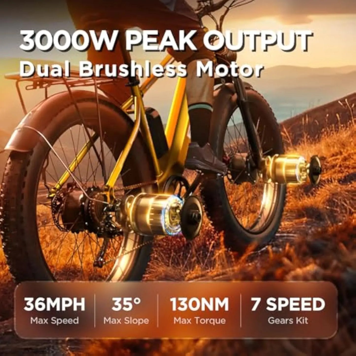 Electric Bike for Adult, Peak 3000W 36MPH Dual Motors Ebike for Men, 19.2Ah 48V Built-in Battery E Bike, 26 Fat Tire E Bicycle