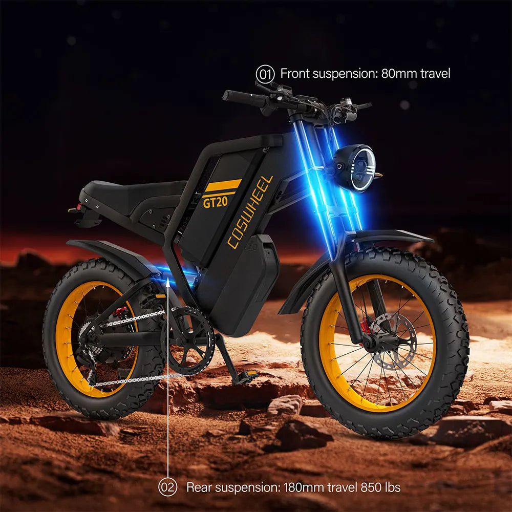 Coswheel Electric bike 3000W GT20 PRO Off Road Electric Motorcycle 48V 40AH Dual Battery Mountain bikes Fat Tires Ebike