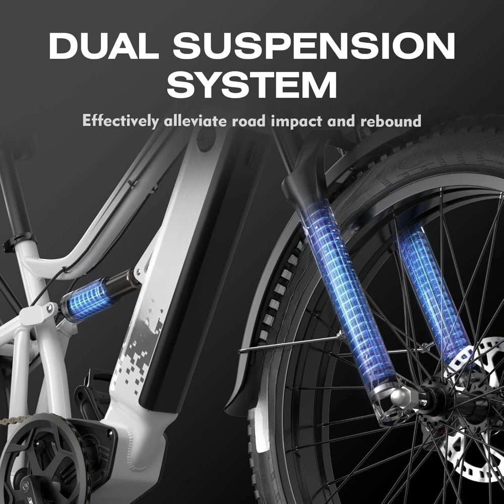 Adults Electric Bike 750W,Dual Hydraulic Disc Brakes Full Suspension,26”Fat Tire  Beach Snow Mountain Bike