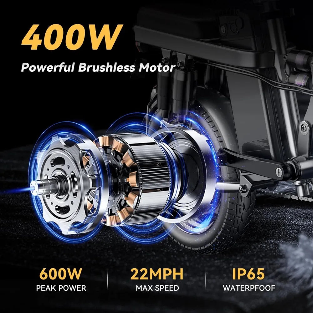 Folding Electric Bike,14” Ebikes for Adults, 500W (Peak) Motor, 22MPH Max Speed& 30 Miles Long Range, 48V 15AH Removable Battery