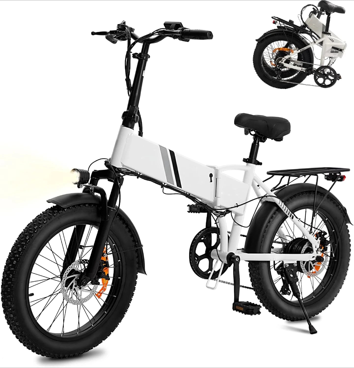 Electric Bike 20" *3.0 Folding Fat Tire Ebike with Peak 750W Brushless Motor with 48V Removable Battery 7 Speed Foldable E Bike