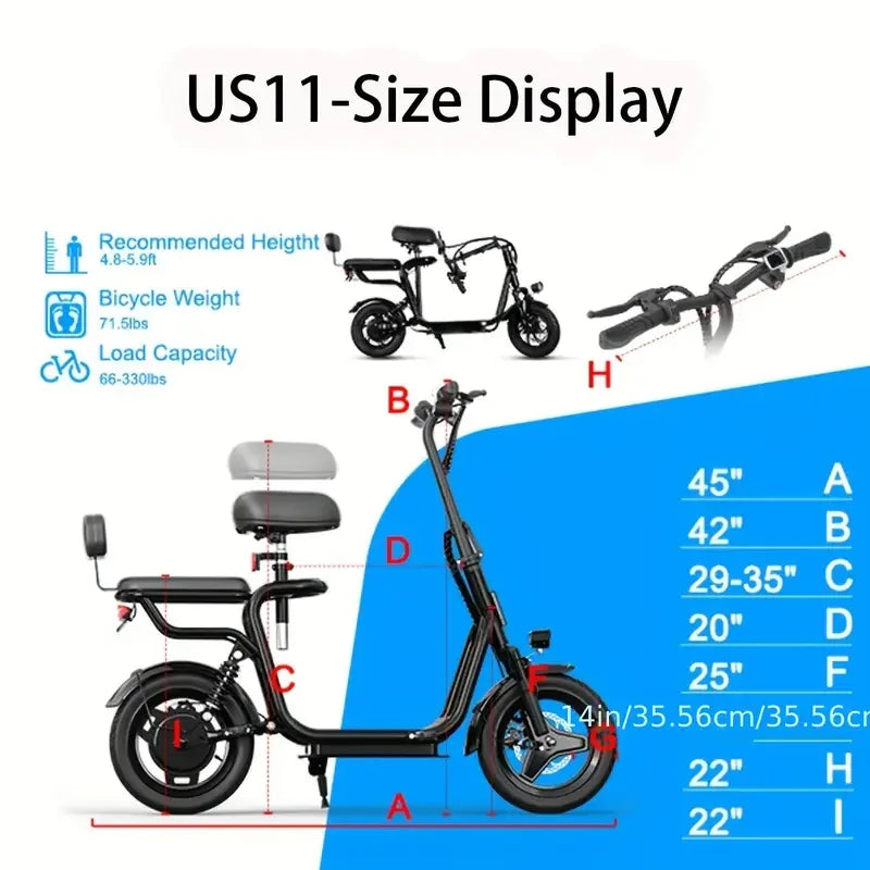 Electric Bike With Seats For Adults Power 500W Motor, E Bike With 14" Pneumatic Tire And 20 Miles Range&17.5Mph Electric Bicycle