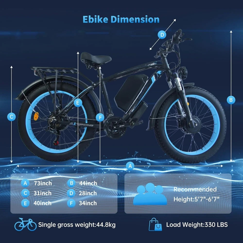 Electric Bike, 38MPH 80Miles Electric Mountain Bike, 24" Fat Tire Electric Bicycle with 60V 25AH Battery, 7 Speed, 3000W Ebike