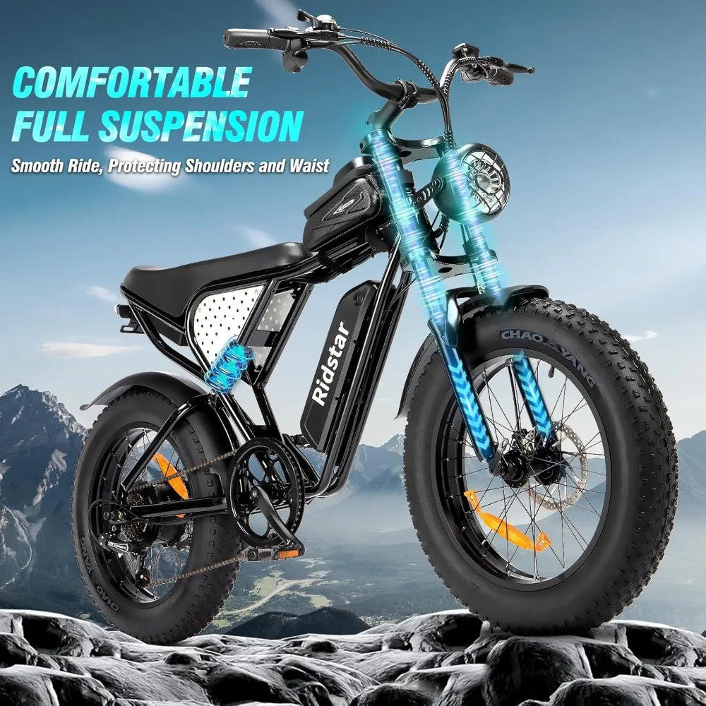 Electric Bike for Adults Q20，2000/1500W，37/30MPH,52V 40AH,48V/20AH E-Bike,30-180 Miles Electric Motorcycle，20"Fat Tire Dirt Bike