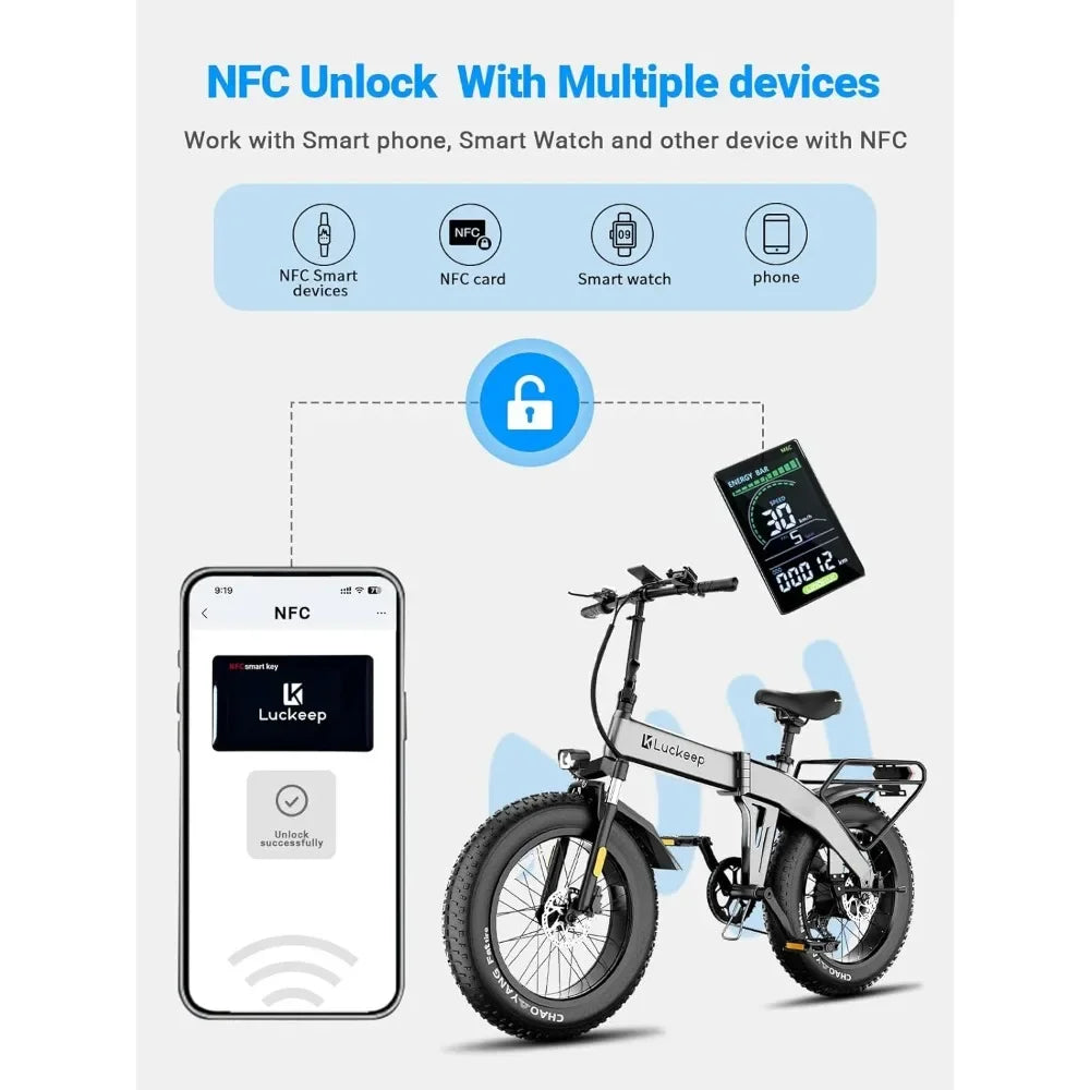 Folding Electric Bike for Adults,Fat Tire Foldable Ebike,1200W Peak Motor,28MPH 60 Miles,w/ NFC/Anti-Theft/Hydraulic Brakes/APP