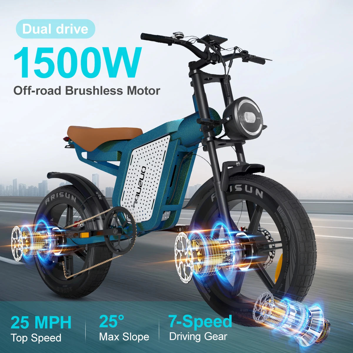 Jansno X60 Ebike Adult Electric Motorcycle Mountain Bikes 20Inch 48V1500W  Electric bike Fatbike Motorcycles Adult Drit bike