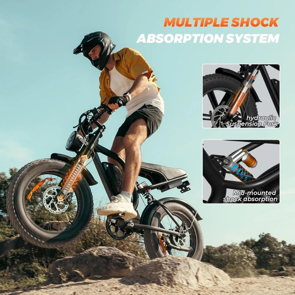 Electric Bike,20”x 4”Fat Tire，Peak 1500W Motor,7 Speed Electric Motorcycle Bicycle, 48V15AH/13AH Battery 3 Riding Modes Up to