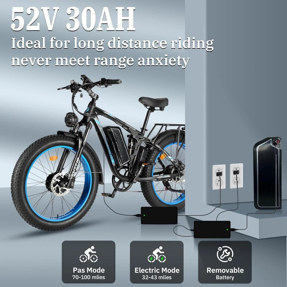 Dual-Motor 5000W/3000W Peak Electric-Bike for Adults-Women-Men - 52V 30AH/25AH, 40MPH/38MPH, Full Suspension Ebikes
