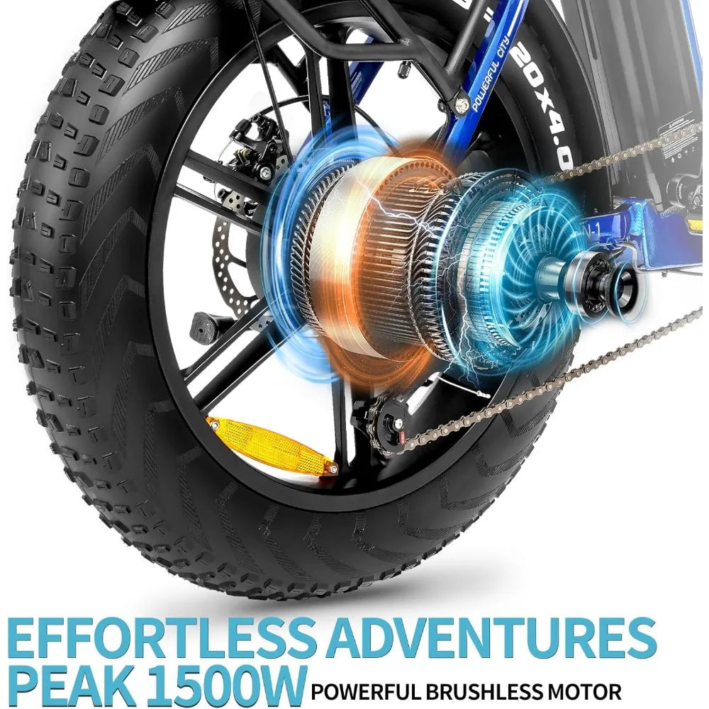 Electric Bike for Adults, Step-Thru Commuter Electric Bicycle with 20'' Fat Tire, 7-Speed Folding Ebike