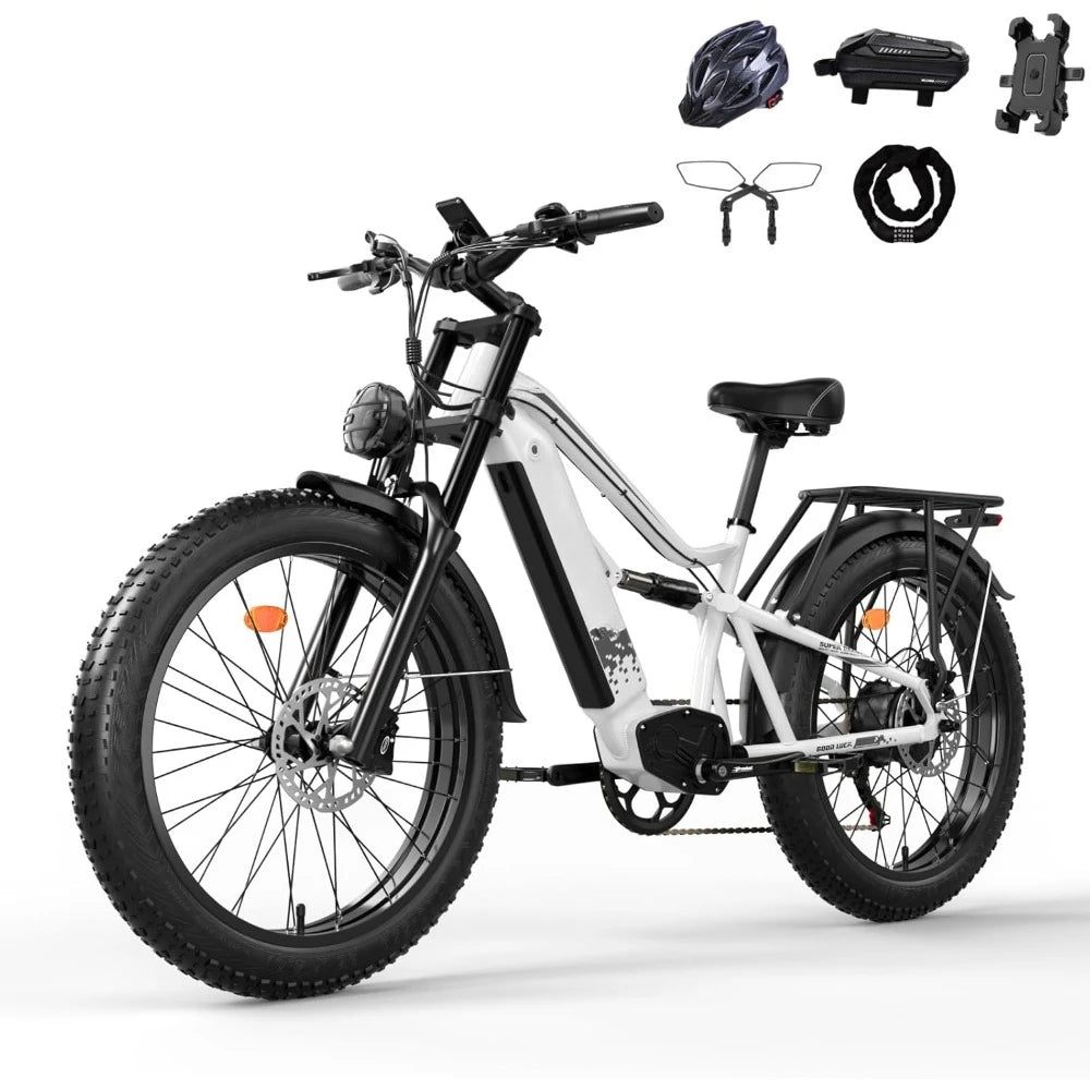 Adults Electric Bike 750W,Dual Hydraulic Disc Brakes Full Suspension,26”Fat Tire  Beach Snow Mountain Bike