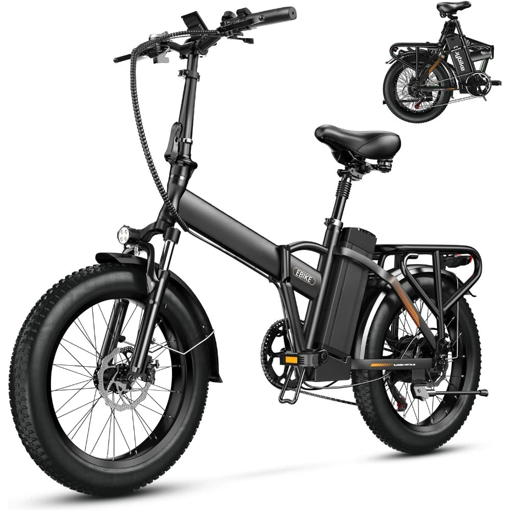Folding Electric Bike, 48V 20AH Large Removable Battery E Bike, 30+MPH, 80 Miles Max Range, 20" Fat Tire Electric Bike