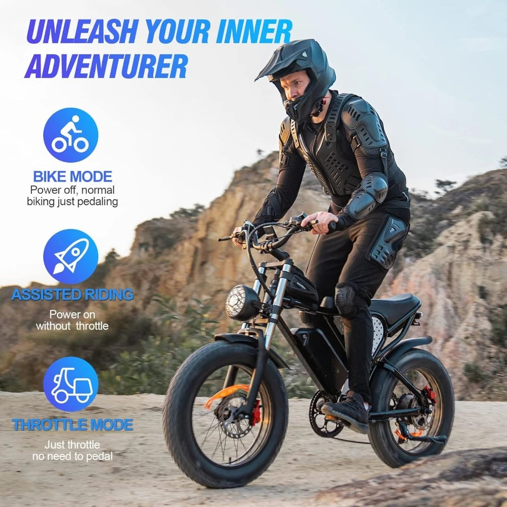 Electric Bike for Adults1500W (peak),removable 48V 20 Ah Battery Ebike,  7-Speed 20" Fat Tire Dirt Bike