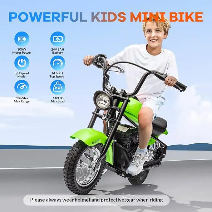 Electric Motorcycle for Kids, 24V 250W Kids Electric Dirt Bike Two Speed Max Up to 14MPH & 60 Minutes Continuous with Led Lights