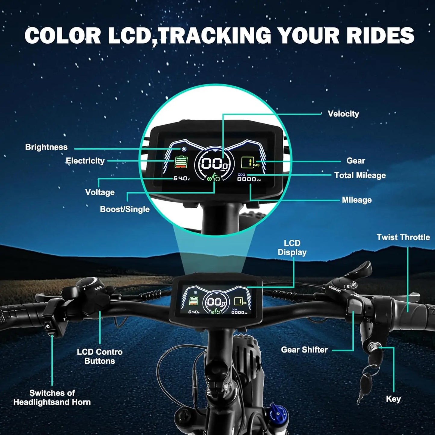 3000W Peak Dual Motor Ebike 60V 25AH Battery Electric Bike for Adults AWD 21-Speed 37MPH Mountain Snow E-Bike 24" x 4.0 Fat Tire