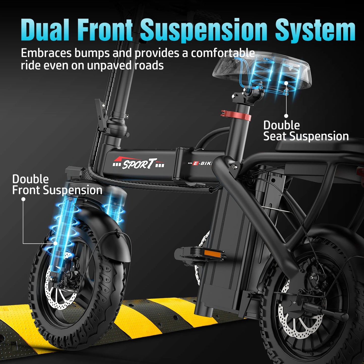 Z6 Electric Bike 500W 48V10AH,20MPH 14' Mini Ebike for City Commuter, Folding Electric Bicycle for Adult with Two Seats UL2849