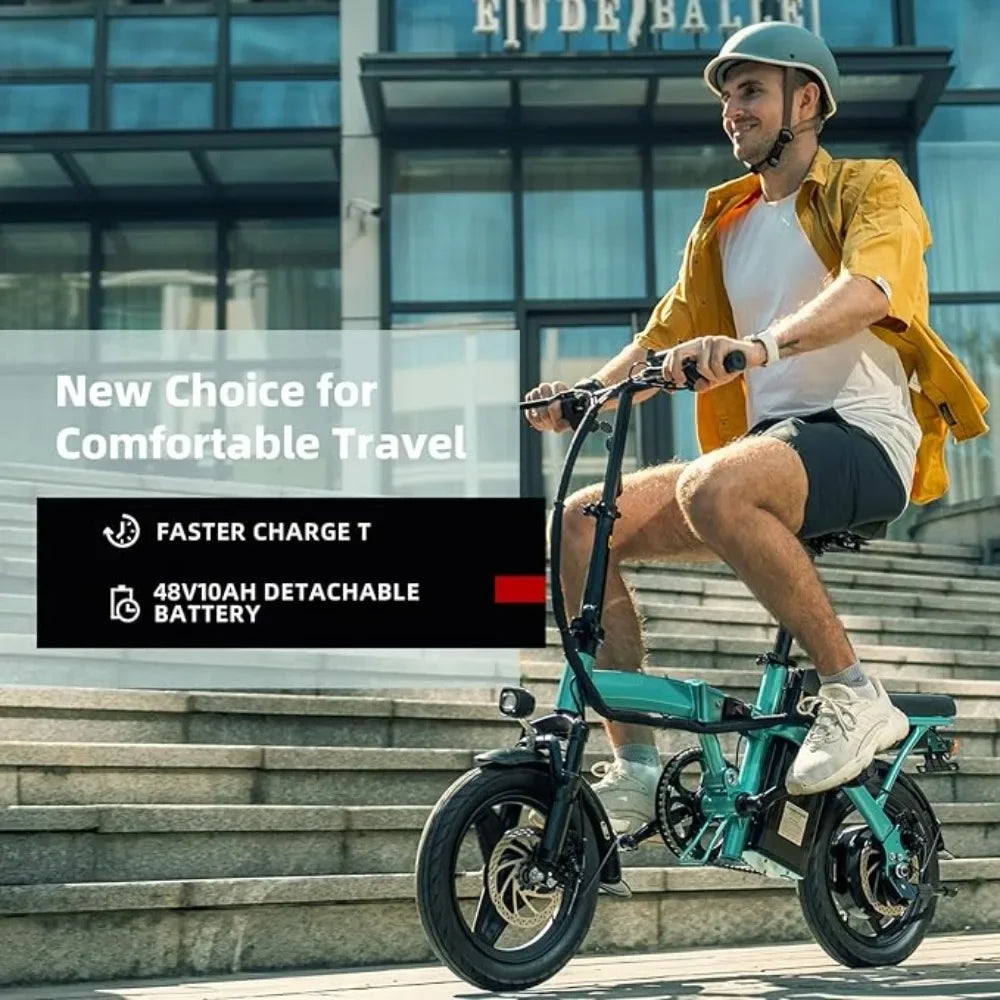 14” Tire 22Mph 400W (Peak 600W) Motor Mini Small Ebike and Multi-Shock Absorption Adjustable,Folding Electric Bikes for Adults