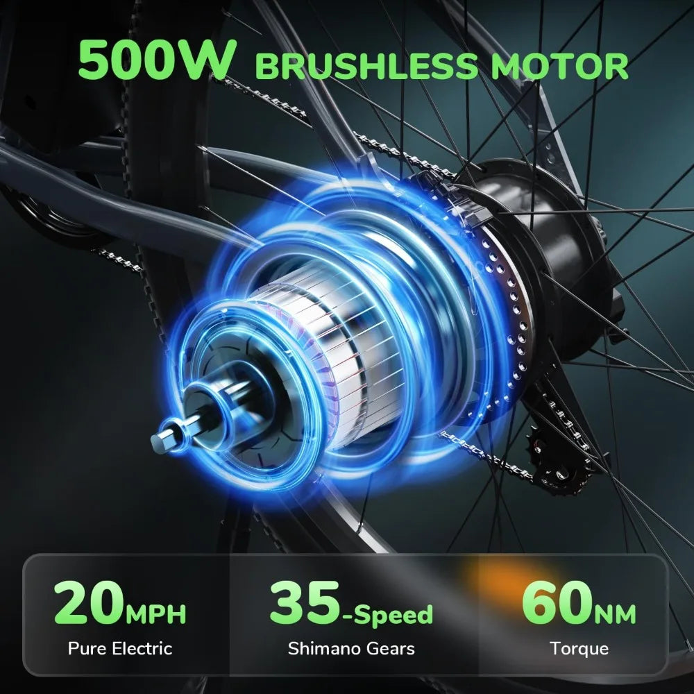 26 inch commuting electric mountain bike 20MPH with a maximum range of 55+miles, detachable battery, professional 35 speed, 500W