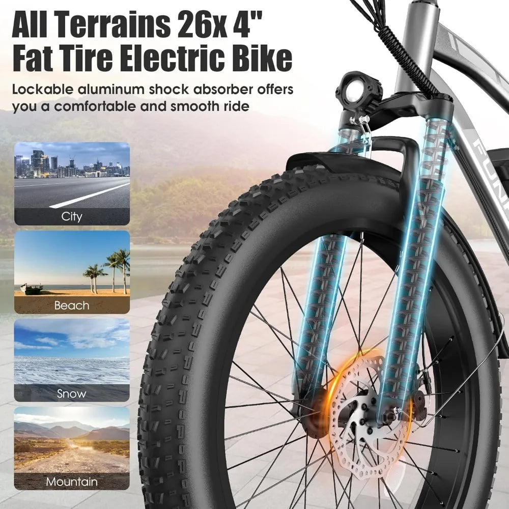 Electric Bike , 25MPH 60Miles Electric Mountain Bike,with 13AH Battery, Rear Rack, 7 Speed, Front Suspension, Turn Signal