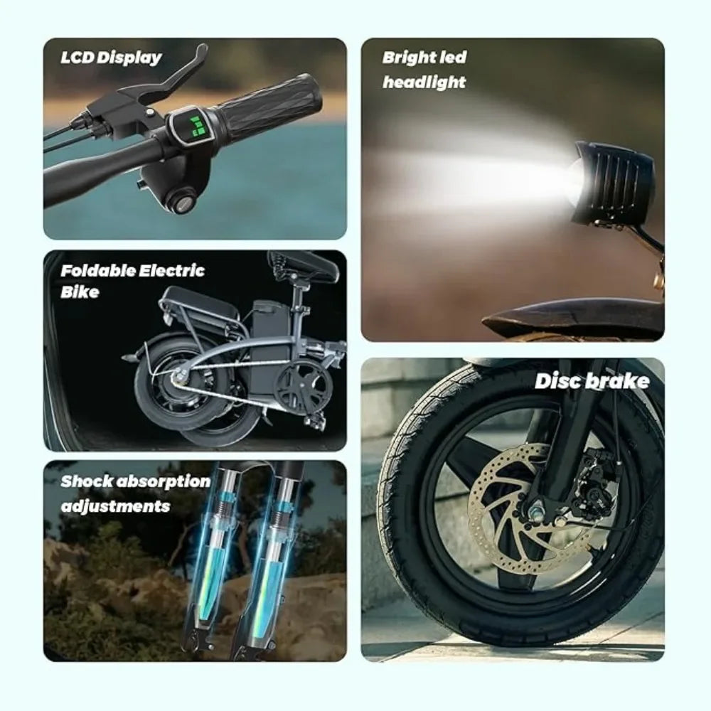 14” Tire 22Mph 400W (Peak 600W) Motor Mini Small Ebike and Multi-Shock Absorption Adjustable,Folding Electric Bikes for Adults