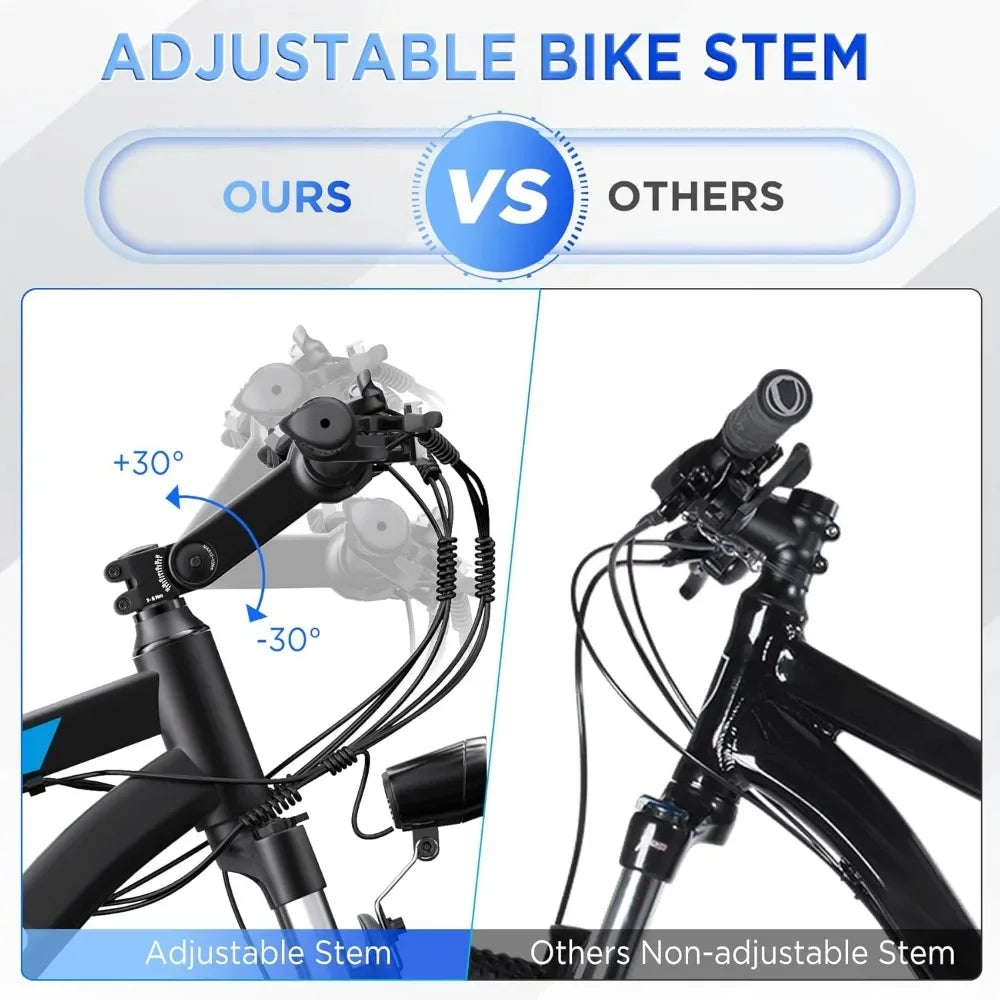 26'' 1000W Peak Ebike,Electric Bike for Adults, Up to 50 Miles 21.7MPH Electric Mountain Bike with 48V 374.4WH Removable Battery