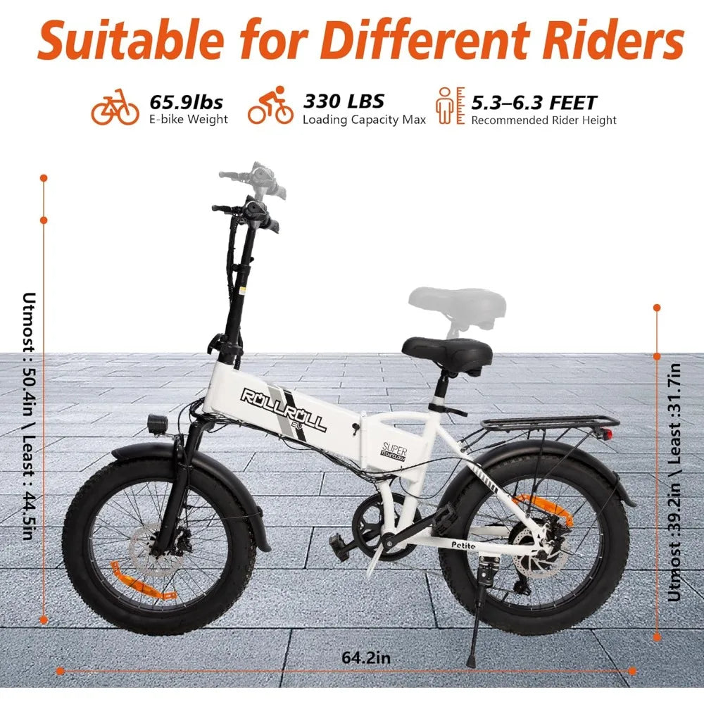 Electric Bike 20" *3.0 Folding Fat Tire Ebike with Peak 750W Brushless Motor with 48V Removable Battery 7 Speed Foldable E Bike