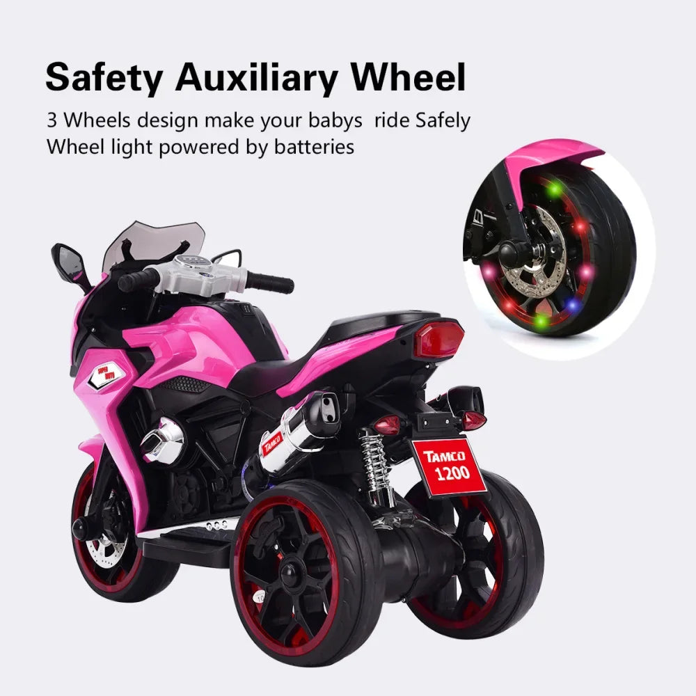 TAMCO 12V Kids Electric motorcycle/ride on motorcycle,Boy and Girl Children Rechargeable Battery Motor Bikes with 3 Light Wheels