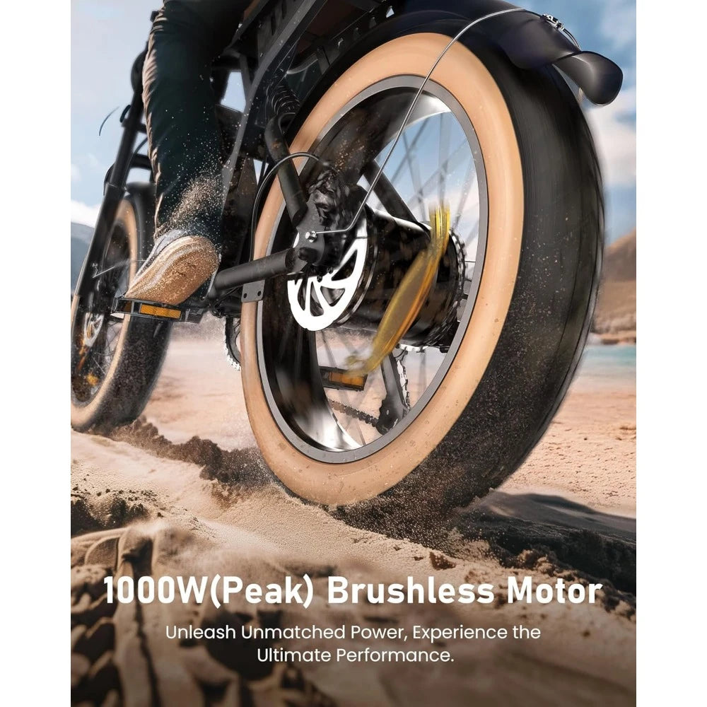 Retro Electric Bike for Adults 1000W Peak, 28MPH, Max 75 Miles, 7-Speed Ebike Full Suspension 20" Fat Tire Electric Dirt Bike