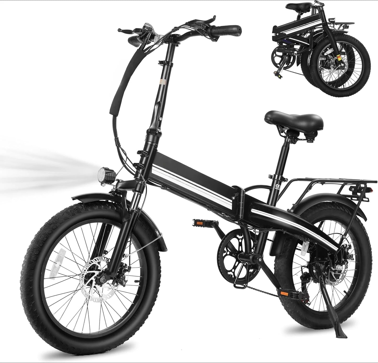 Electric Bike Peak 1000W, 55Miles 28Mph Top Speed, 20" Fat Tire Folding Electric Bicycle, 48V 10.4Ah Removable Battery Ebike
